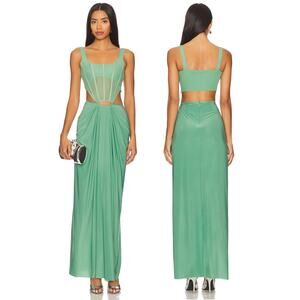 Deme Gabriella Valentina Corset Maxi Dress Cut Out Formal Statement Green Sz XS